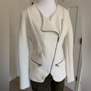 cupcakes & cashmere Textured Asymmetric Zip Blazer - Ivory Carice Zip Jacket